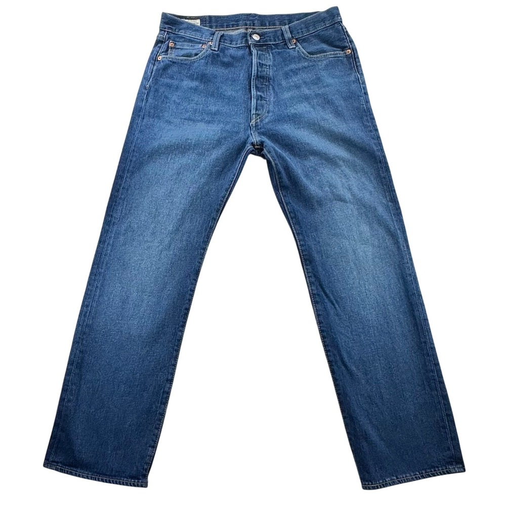 Levis Jeans Men 36x32 Blue 501 Premium Straight Leg Button Fly Medium Wash Denim